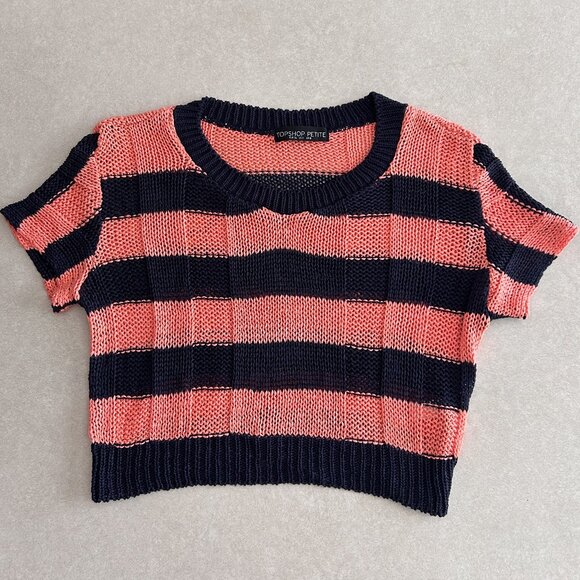 Topshop Knitted Striped Top in Black / Peach ASO Blake Lively Gossip Girl Set - Picture 3 of 8